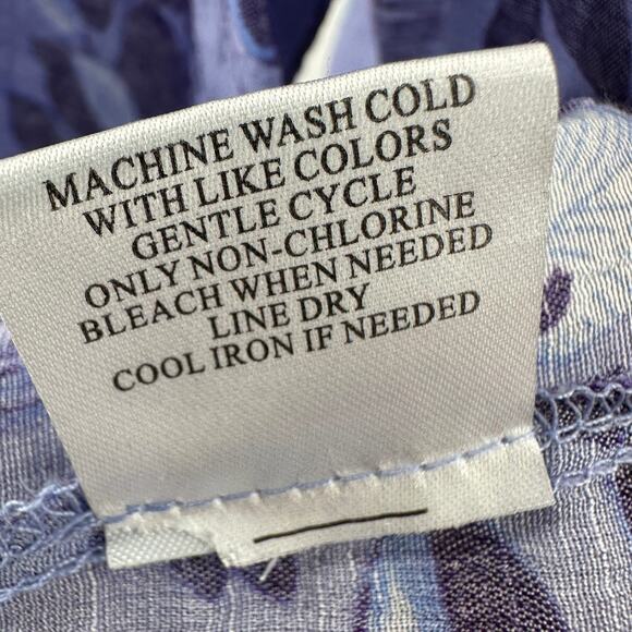 Como Blue Blouse Womens M Purple Floral 3/4 Sleeve Cinch Tie Waist Split V-Neck - Picture 9 of 9